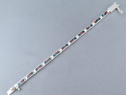 Multi-Stone Inlay Link Bracelet with Opal & Turquoise (Finer Detail)