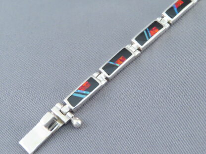 Multi-Stone Inlay Link Bracelet with Opal & Turquoise (Finer Detail)