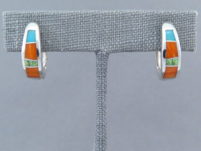 Colorful Multi-Stone Inlay Earrings (Smaller Huggies)