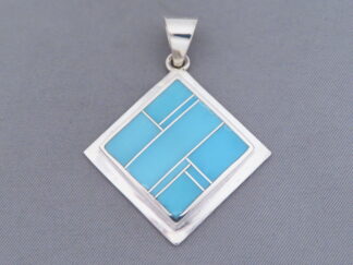 Buy Turquoise Jewelry - Diamond-Shaped Turquoise Inlay Pendant by Native American jeweler, Tim Charlie $225- FOR SALE