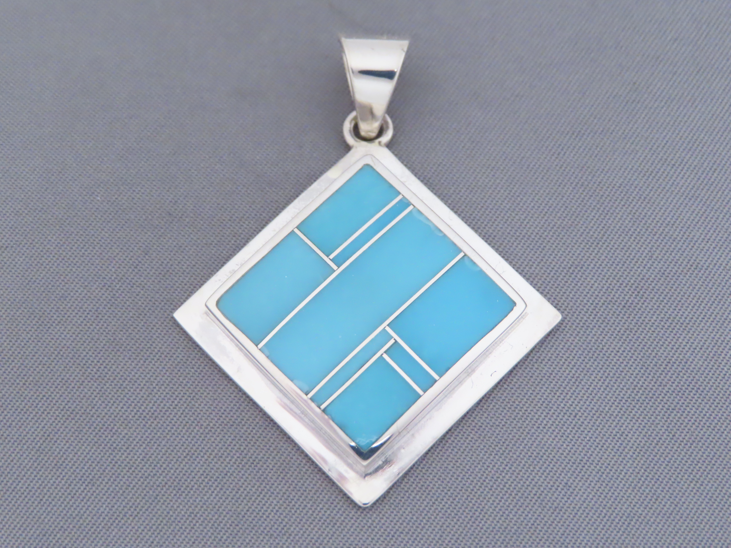 Turquoise Inlay Diamond-Shaped Pendant