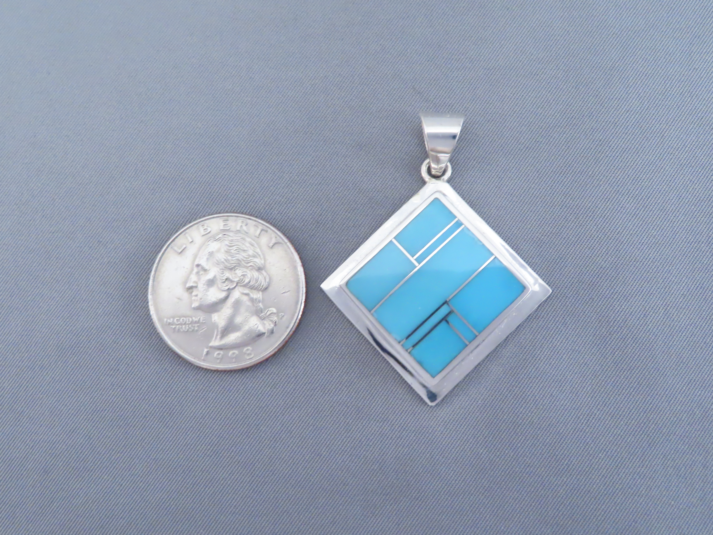 Turquoise Inlay Diamond-Shaped Pendant