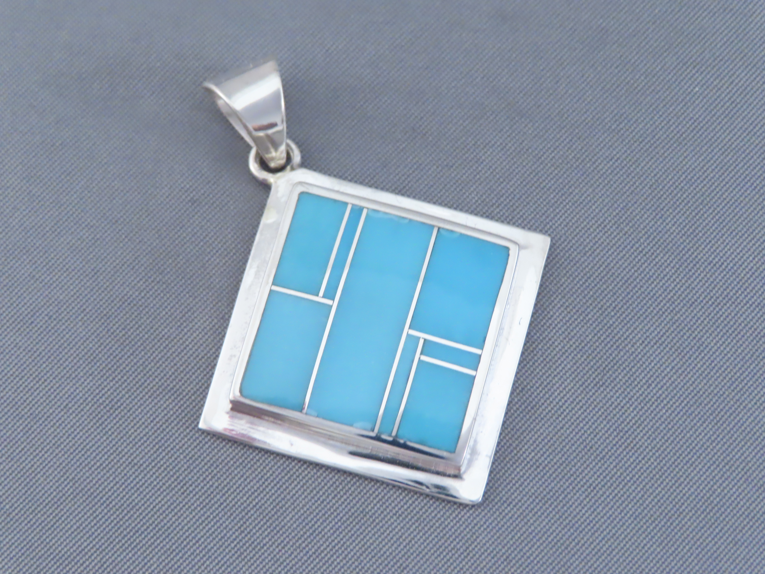 Turquoise Inlay Diamond-Shaped Pendant