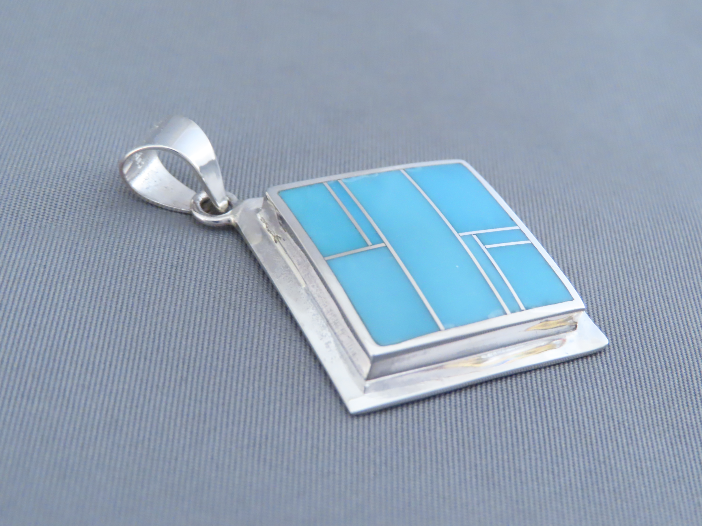 Turquoise Inlay Diamond-Shaped Pendant