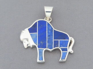 Inlaid Buffalo - Lapis Inlay Bison Pendant by Native American jewelry artist, Charles Willie $255- FOR SALE