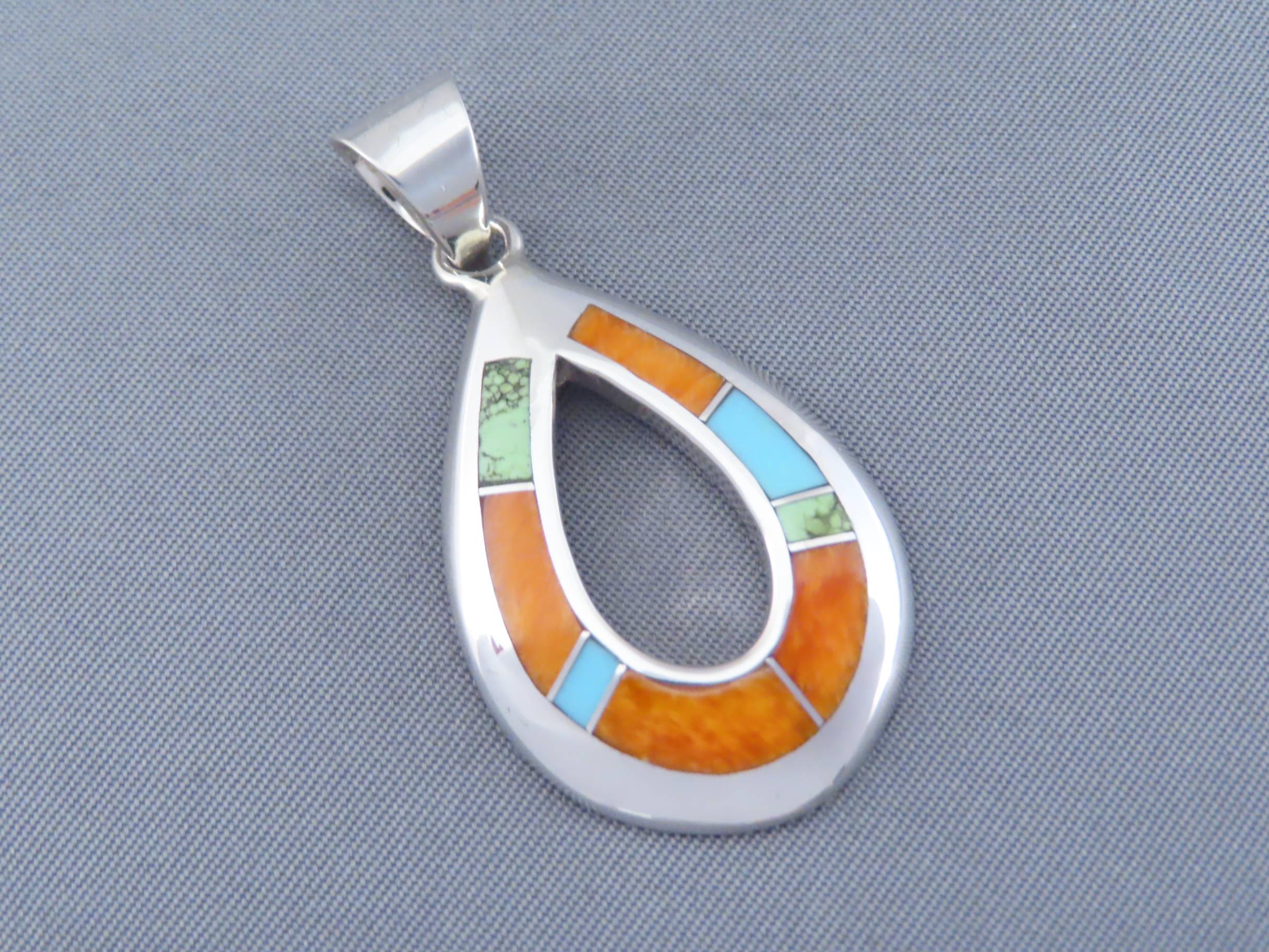 Colorful Multi-Stone Inlay Pendant (Open-Drop)