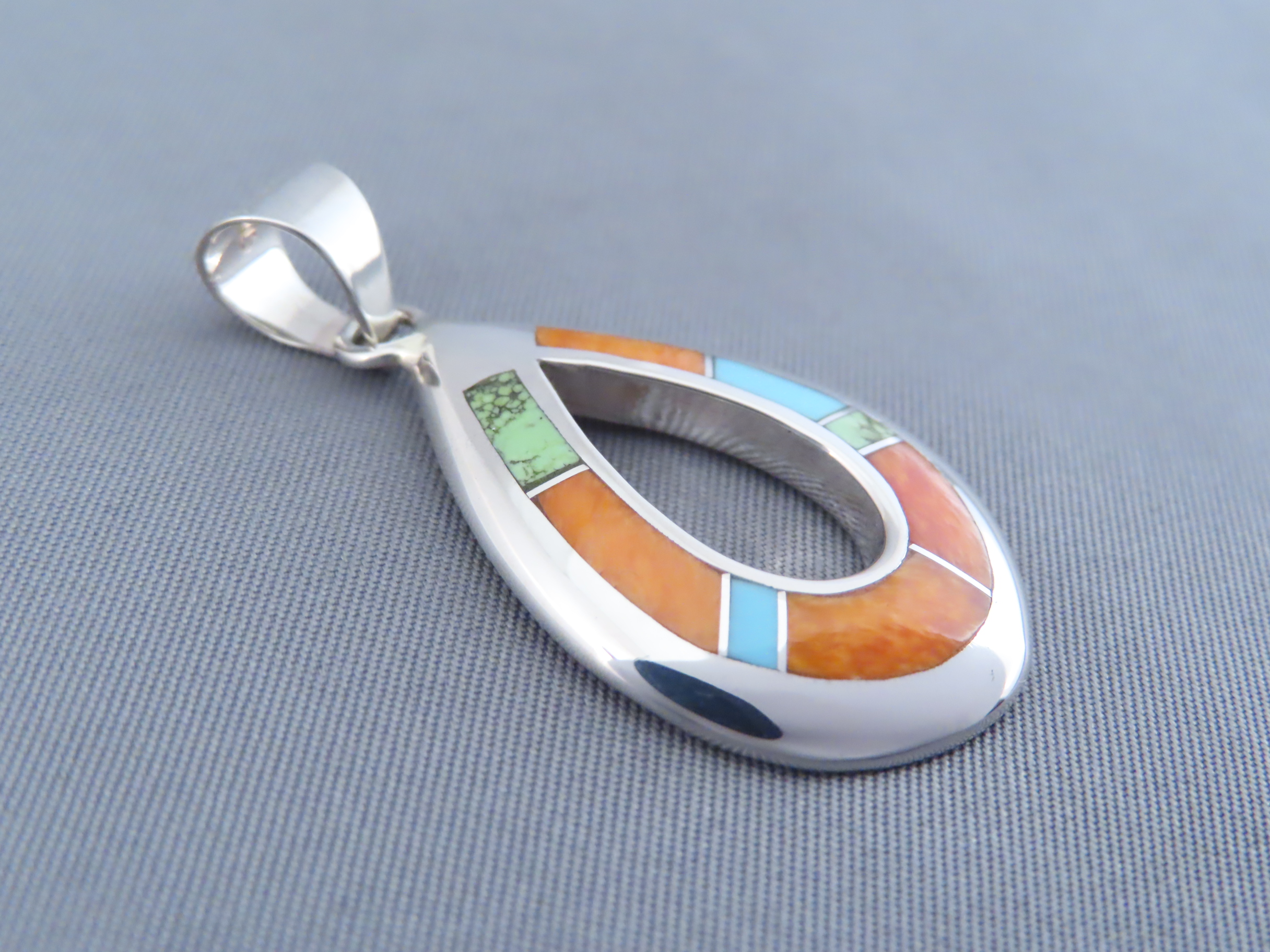 Colorful Multi-Stone Inlay Pendant (Open-Drop)