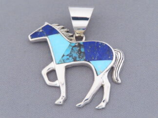 Turquoise & Lapis Inlay Horse Pendant (Larger)