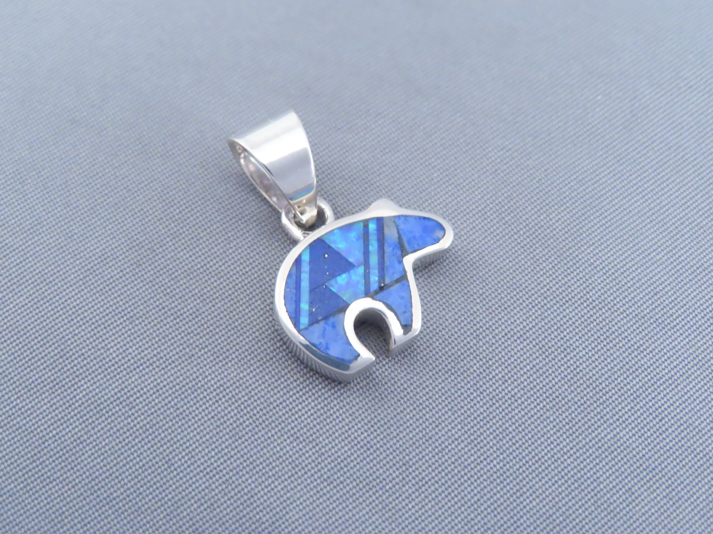 Lapis & Opal Inlay Bear Pendant – Small