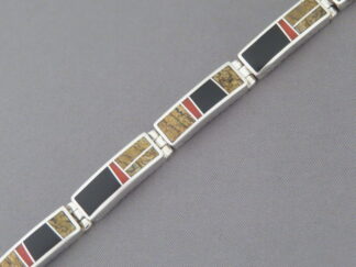 Multi-Stone Inlay Link Bracelet featuring Coral