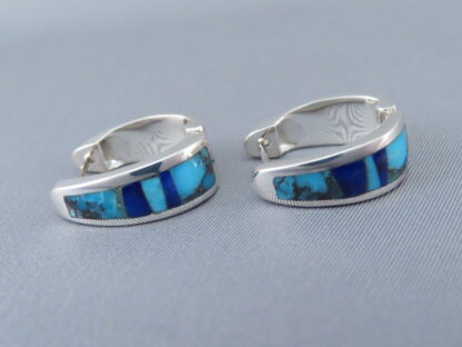 Turquoise & Lapis Inlay Earrings (Larger Huggies)