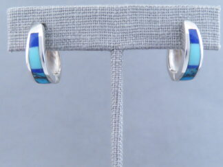 Turquoise & Lapis Inlay Earrings (Smaller Huggies)