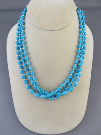 Three Strand Sleeping Beauty Turquoise & Sterling Silver Necklace