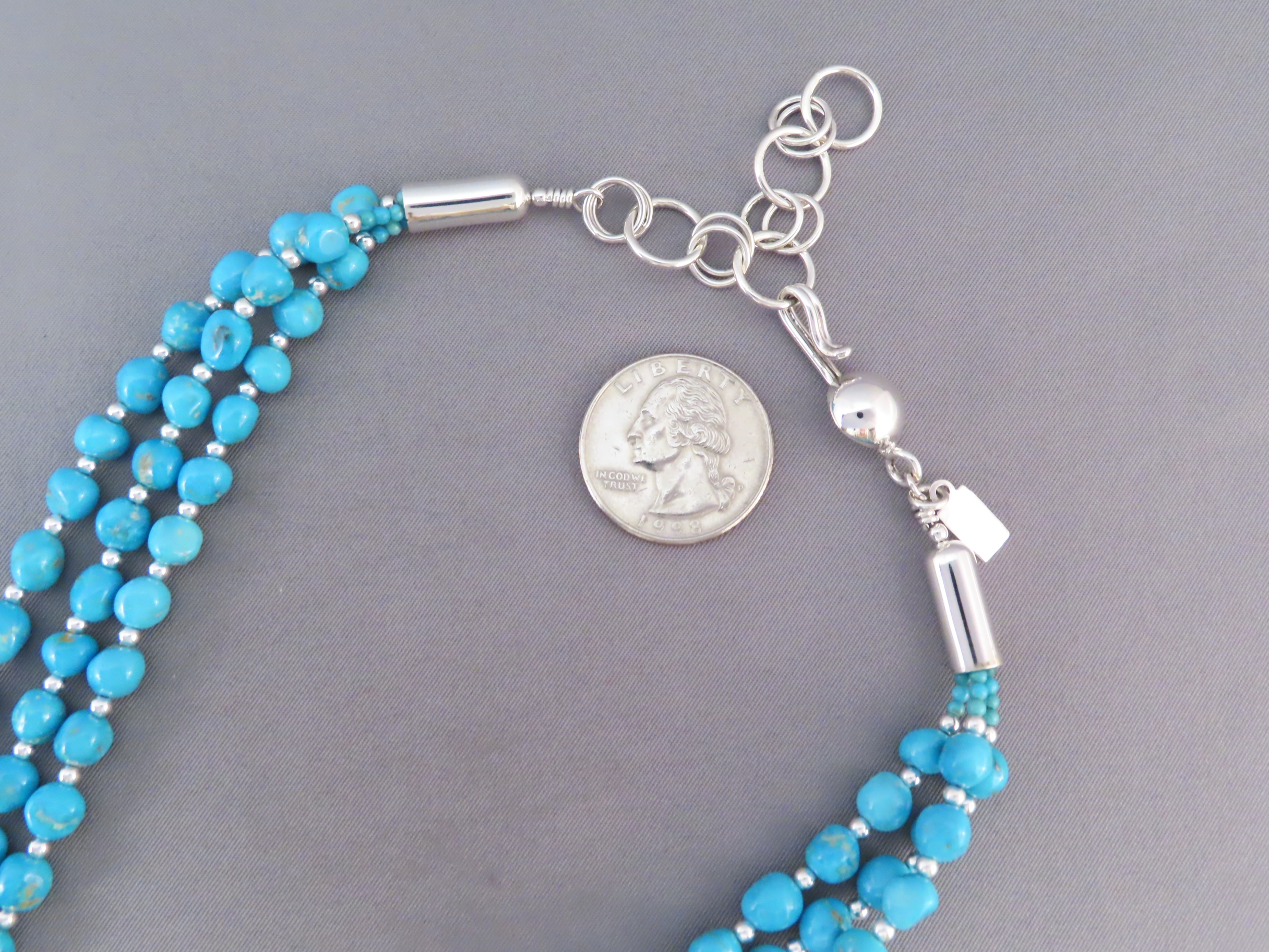 Three Strand Sleeping Beauty Turquoise & Sterling Silver Necklace