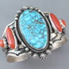 Kingman Turquoise and Coral Cuff Bracelet by Aaron Toadlena