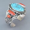 Kingman Turquoise and Coral Cuff Bracelet by Aaron Toadlena