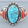 Kingman Turquoise and Coral Cuff Bracelet by Aaron Toadlena