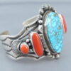 Kingman Turquoise and Coral Cuff Bracelet by Aaron Toadlena