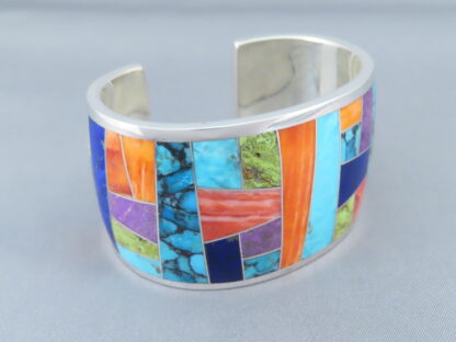 Inlaid Multi-Color Cuff Bracelet (Wide)