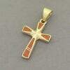 Gold Cross Pendant with Coral Inlay