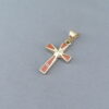 Gold Cross Pendant with Coral Inlay