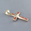 Gold Cross Pendant with Coral Inlay