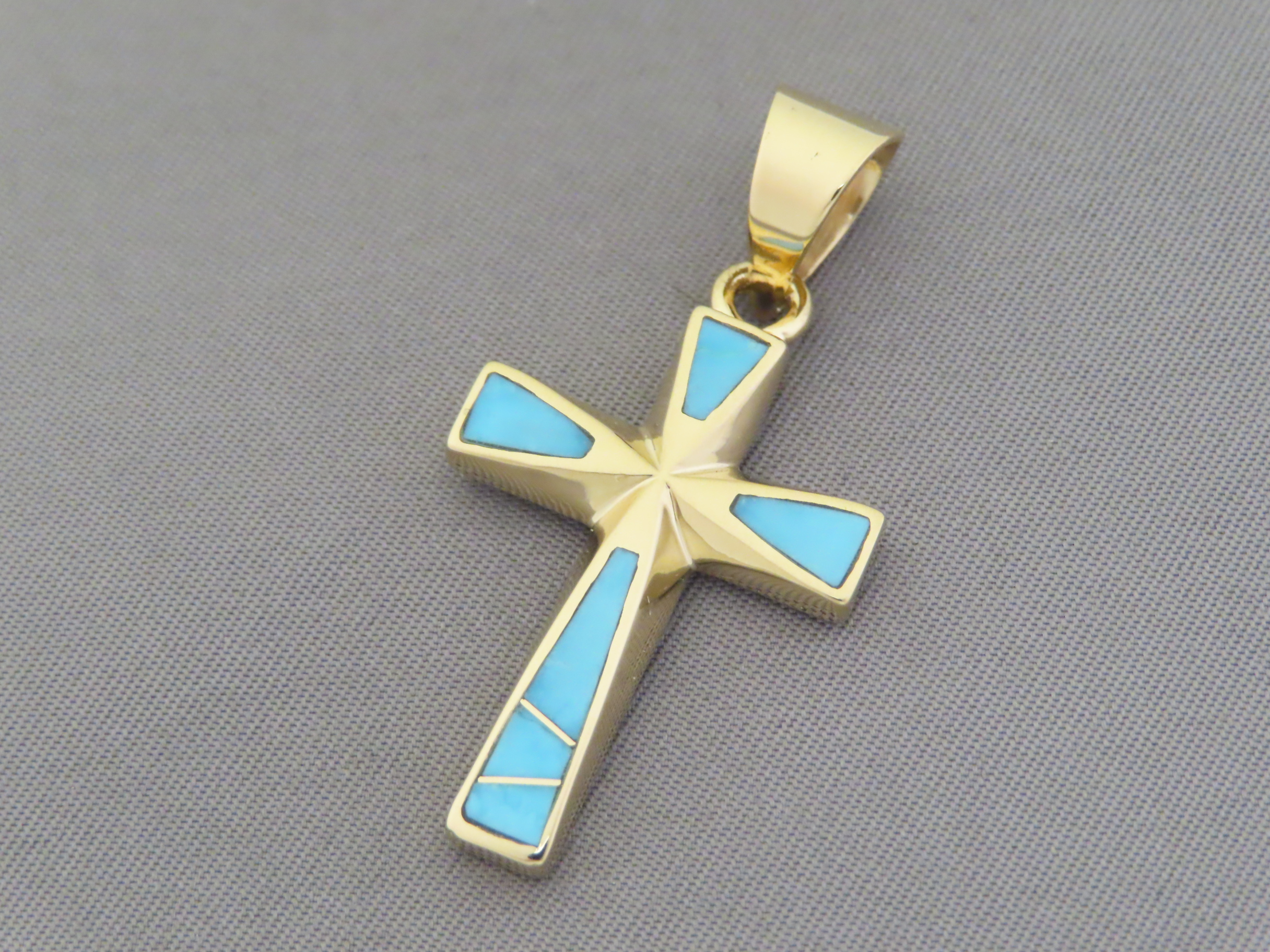 14kt Gold Turquoise Inlay Cross Pendant