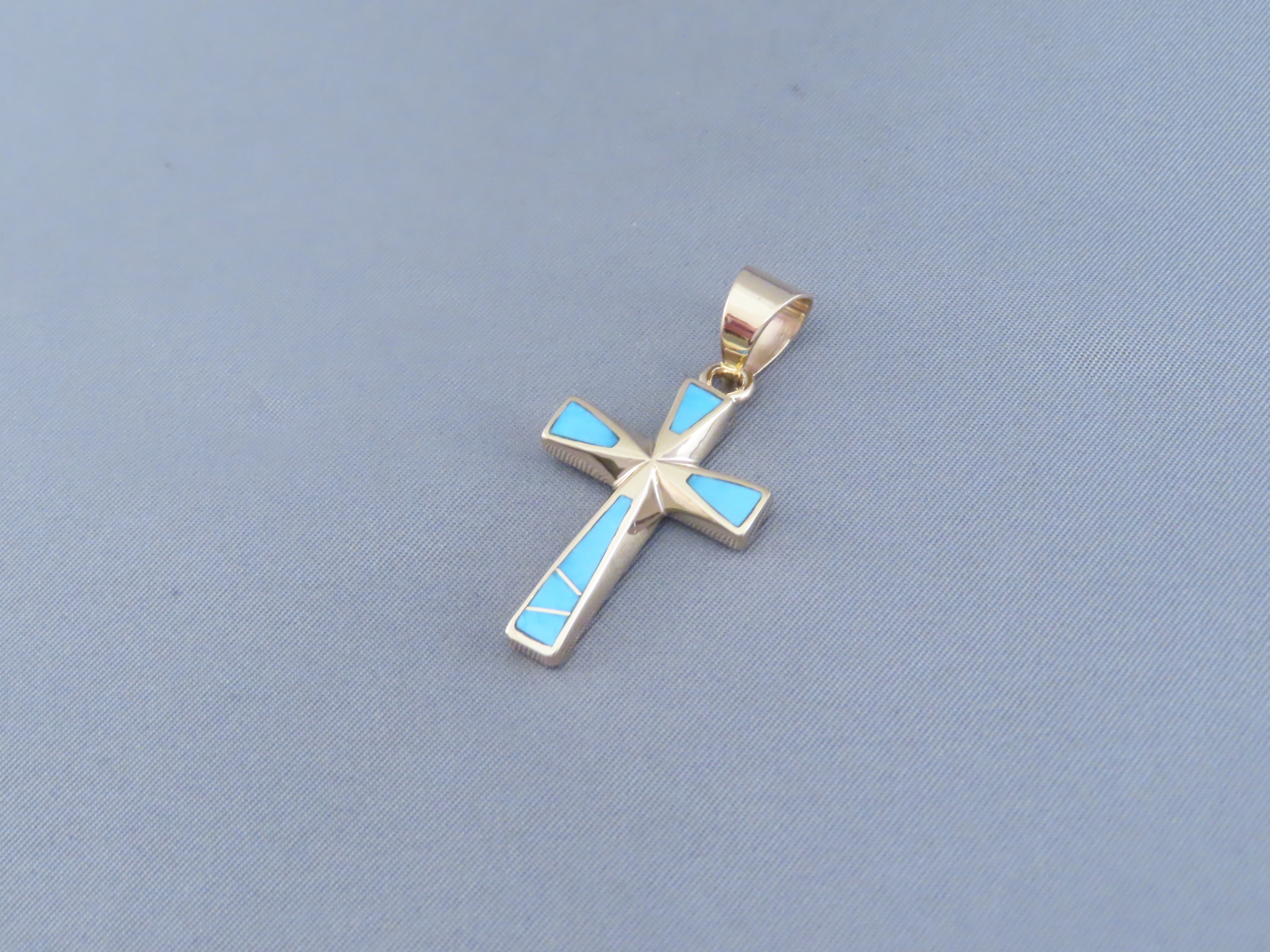 14kt Gold Turquoise Inlay Cross Pendant