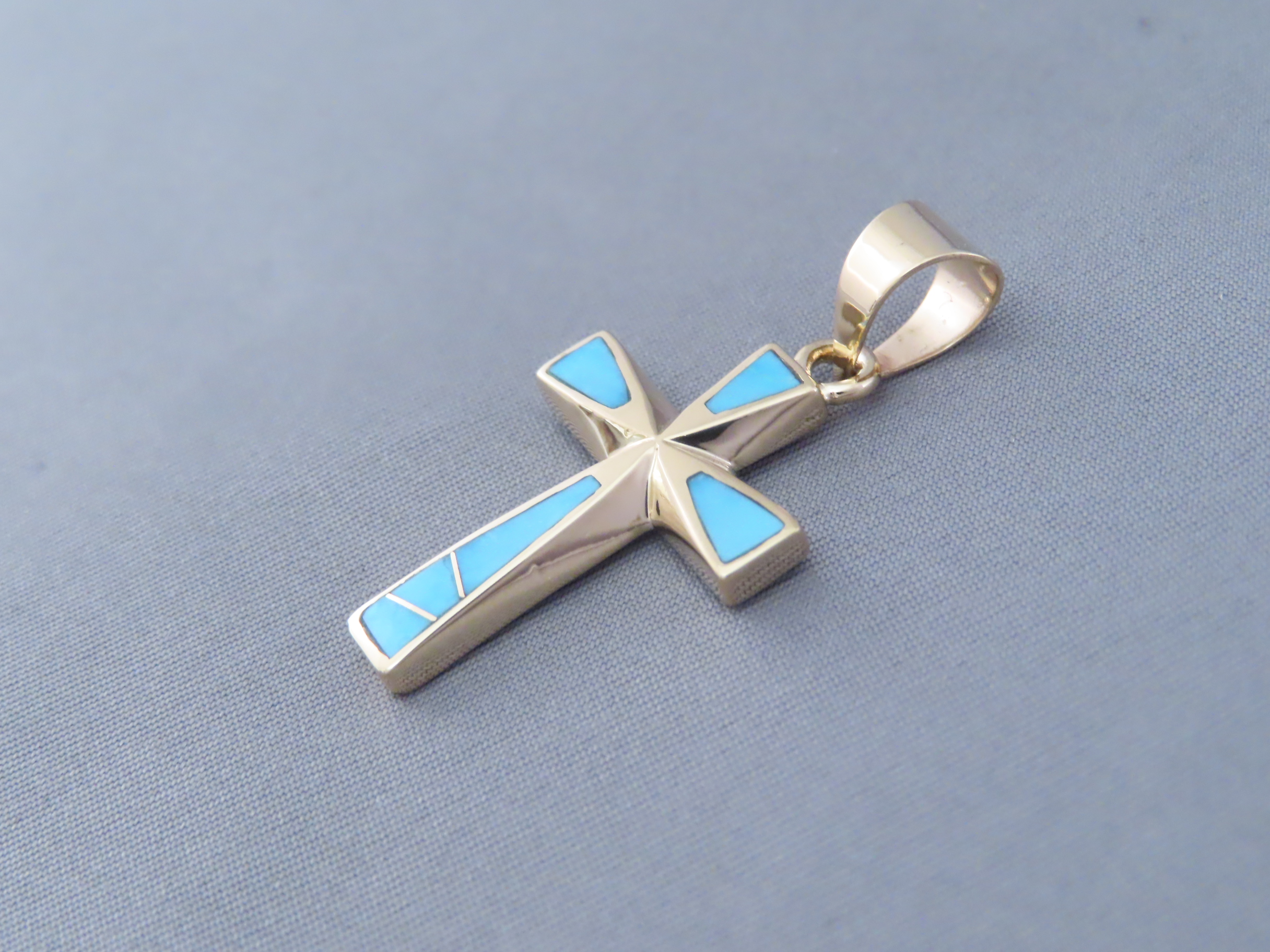 14kt Gold Turquoise Inlay Cross Pendant