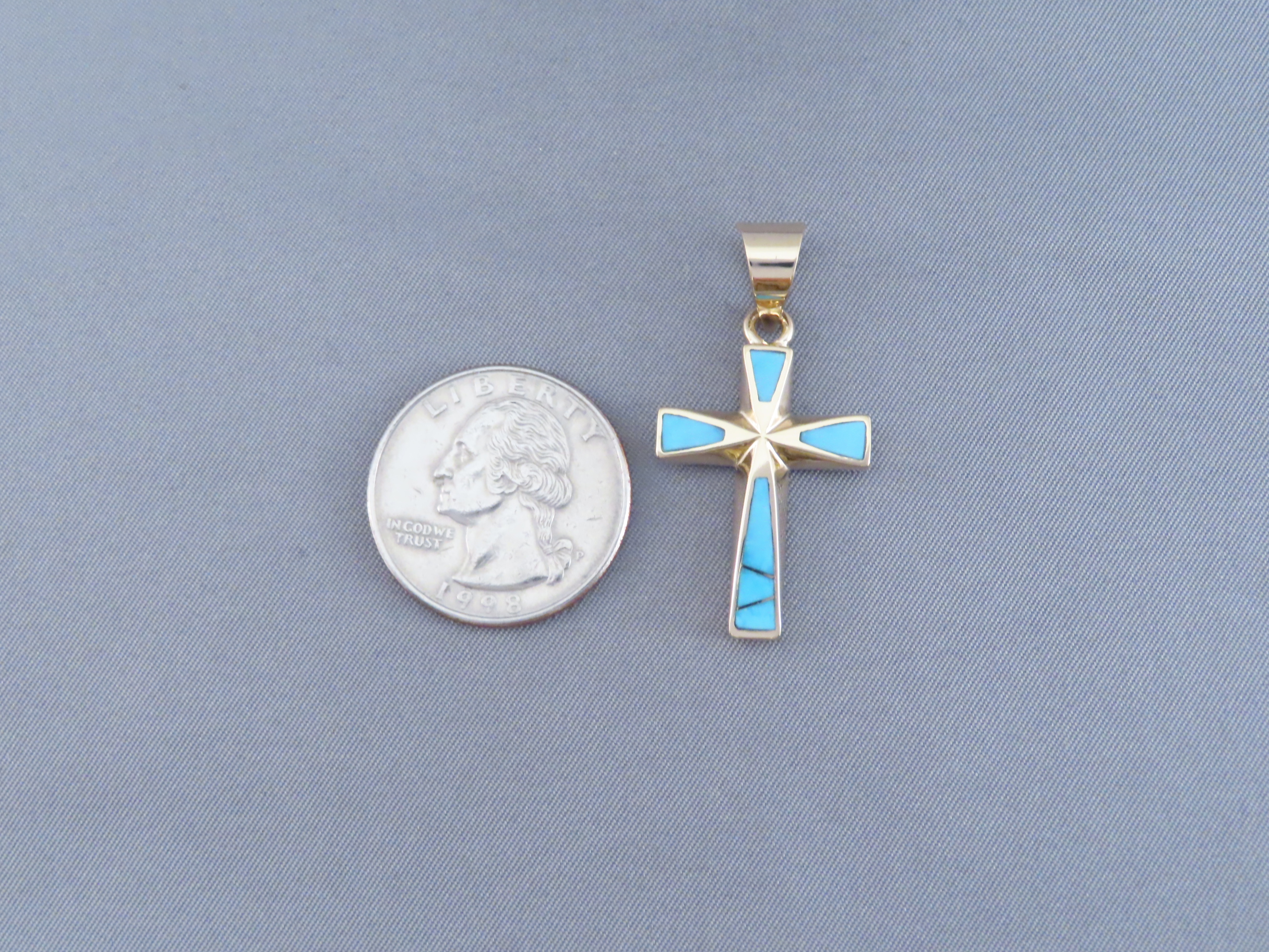 14kt Gold Turquoise Inlay Cross Pendant