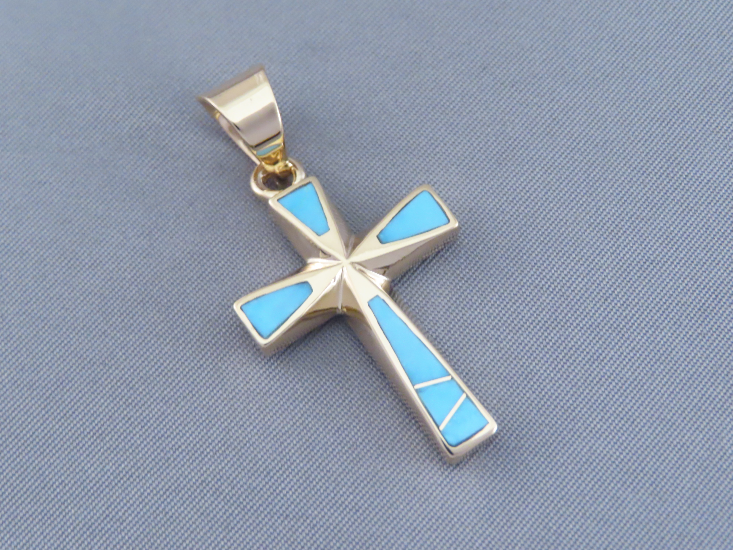 14kt Gold Turquoise Inlay Cross Pendant