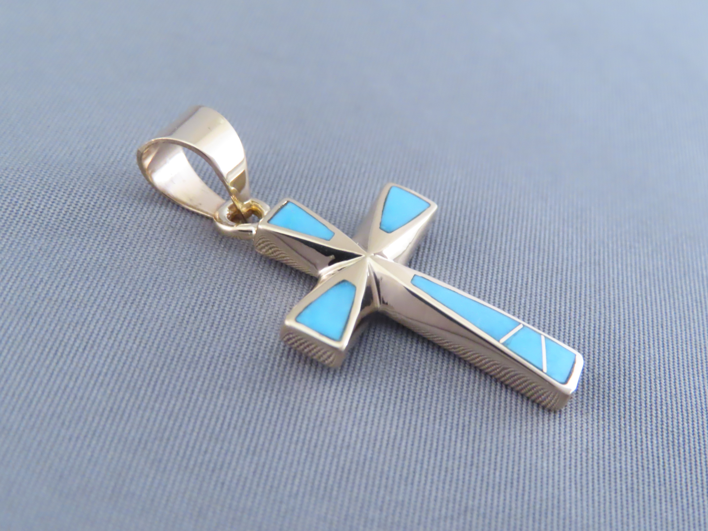 14kt Gold Turquoise Inlay Cross Pendant