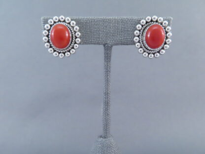Coral & Sterling Silver Earrings by Artie Yellowhorse