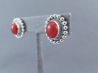 Coral & Sterling Silver Earrings by Artie Yellowhorse