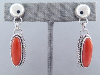 Dangling Post Earrings with Mediterranean Red Coral by Native American Indian jewelry artist, Artie Yellowhorse $375- FOR SALE