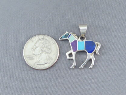 Inlaid Multi-Stone Horse Pendant (Medium Size)