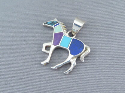 Inlaid Multi-Stone Horse Pendant (Medium Size)