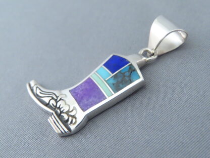 Inlaid Multi-Stone COWGIRL BOOT Pendant