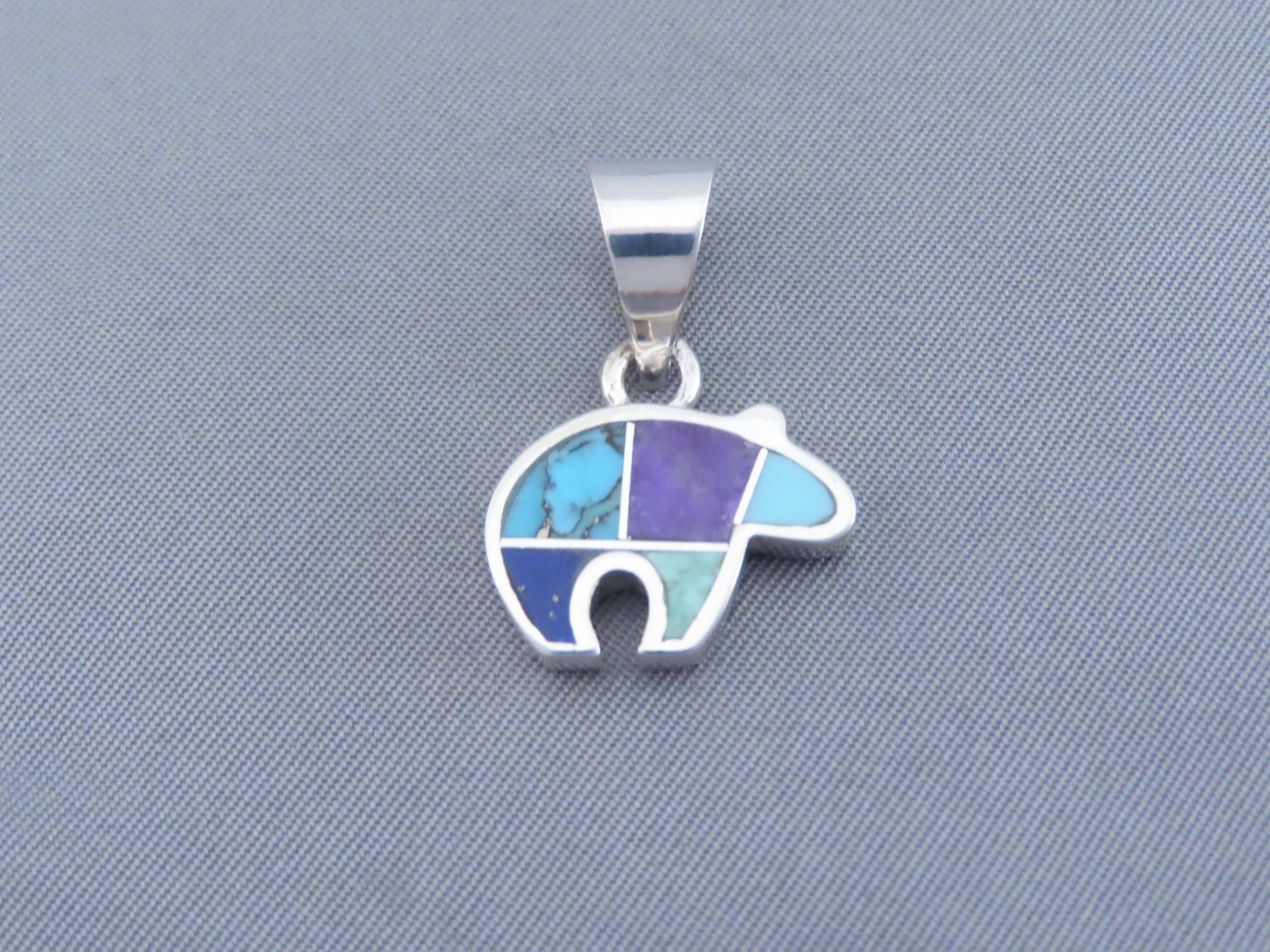 Inlaid Multi-Stone Bear Pendant – Small Reversible Bear Pendant