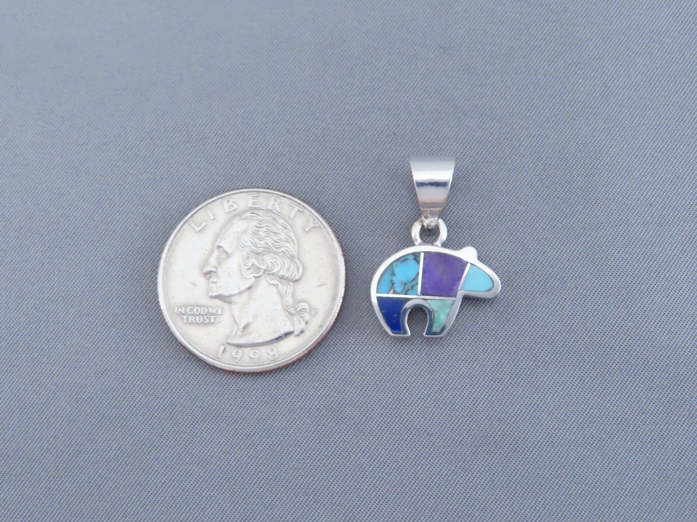 Inlaid Multi-Stone Bear Pendant – Small Reversible Bear Pendant