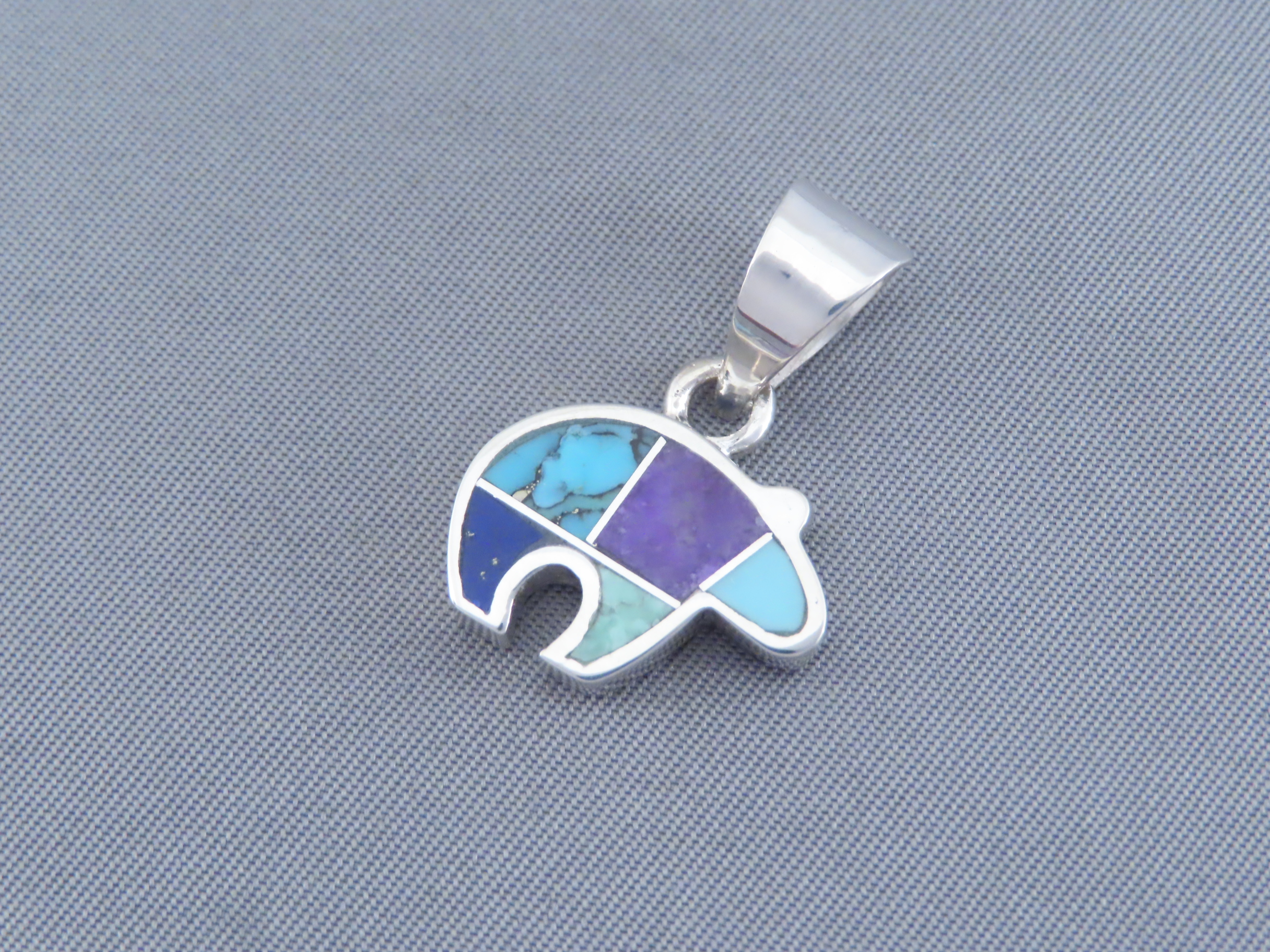 Inlaid Multi-Stone Bear Pendant – Small Reversible Bear Pendant