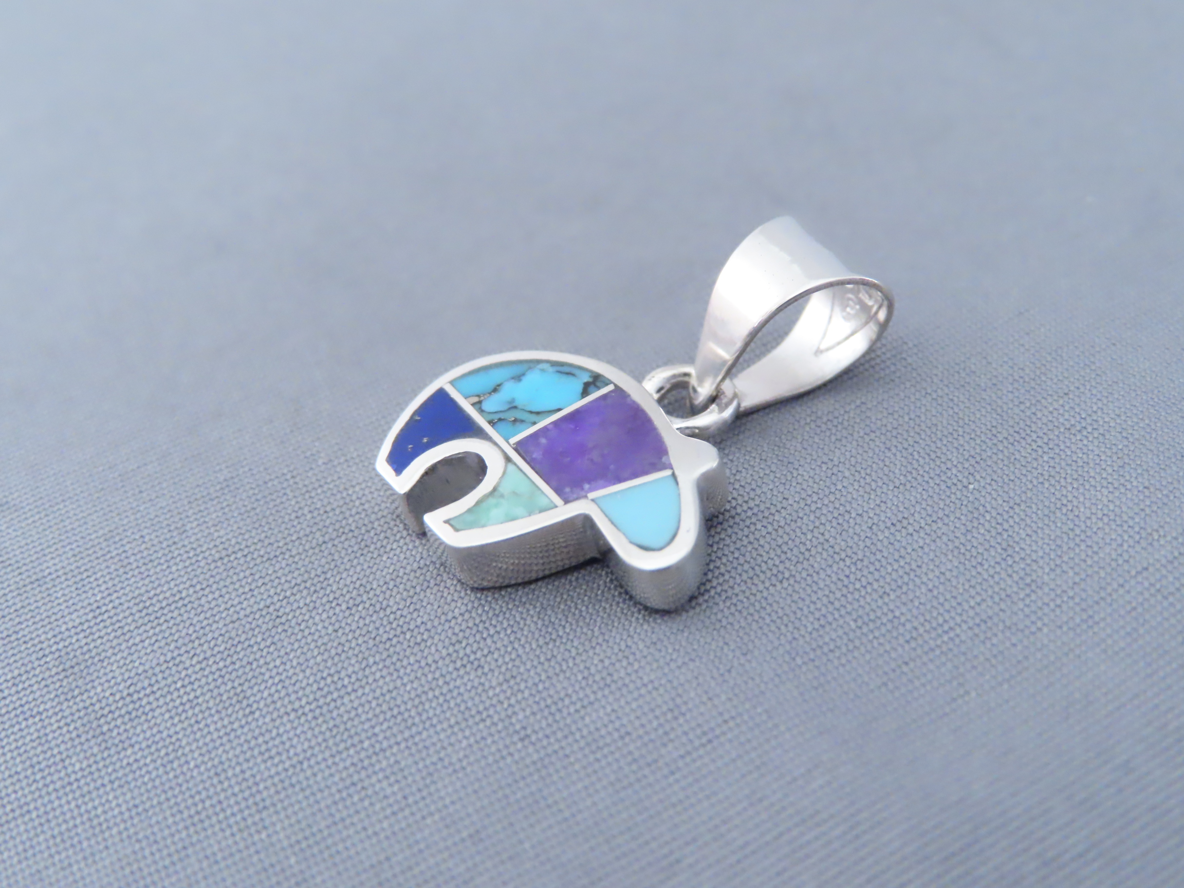 Inlaid Multi-Stone Bear Pendant – Small Reversible Bear Pendant