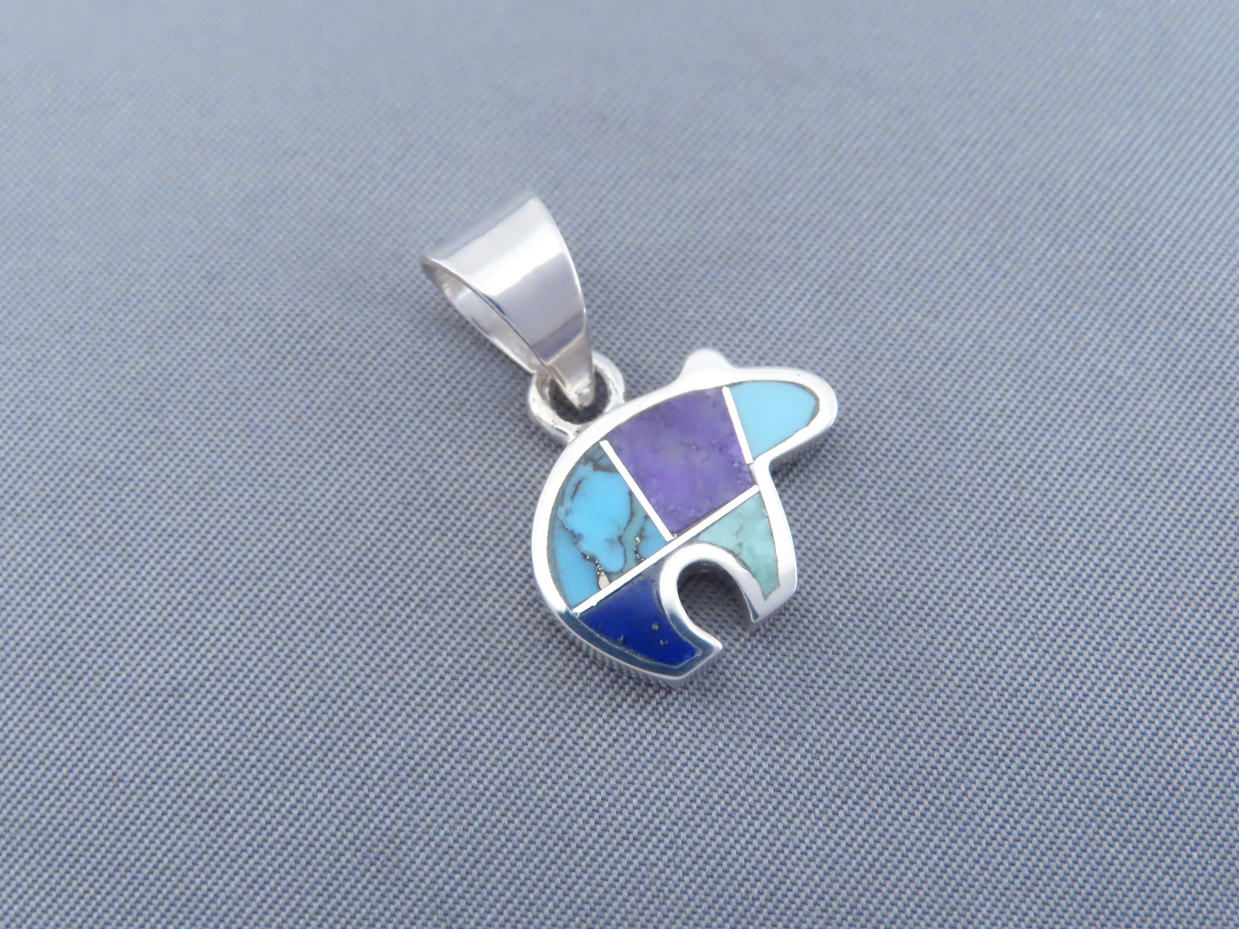 Inlaid Multi-Stone Bear Pendant – Small Reversible Bear Pendant