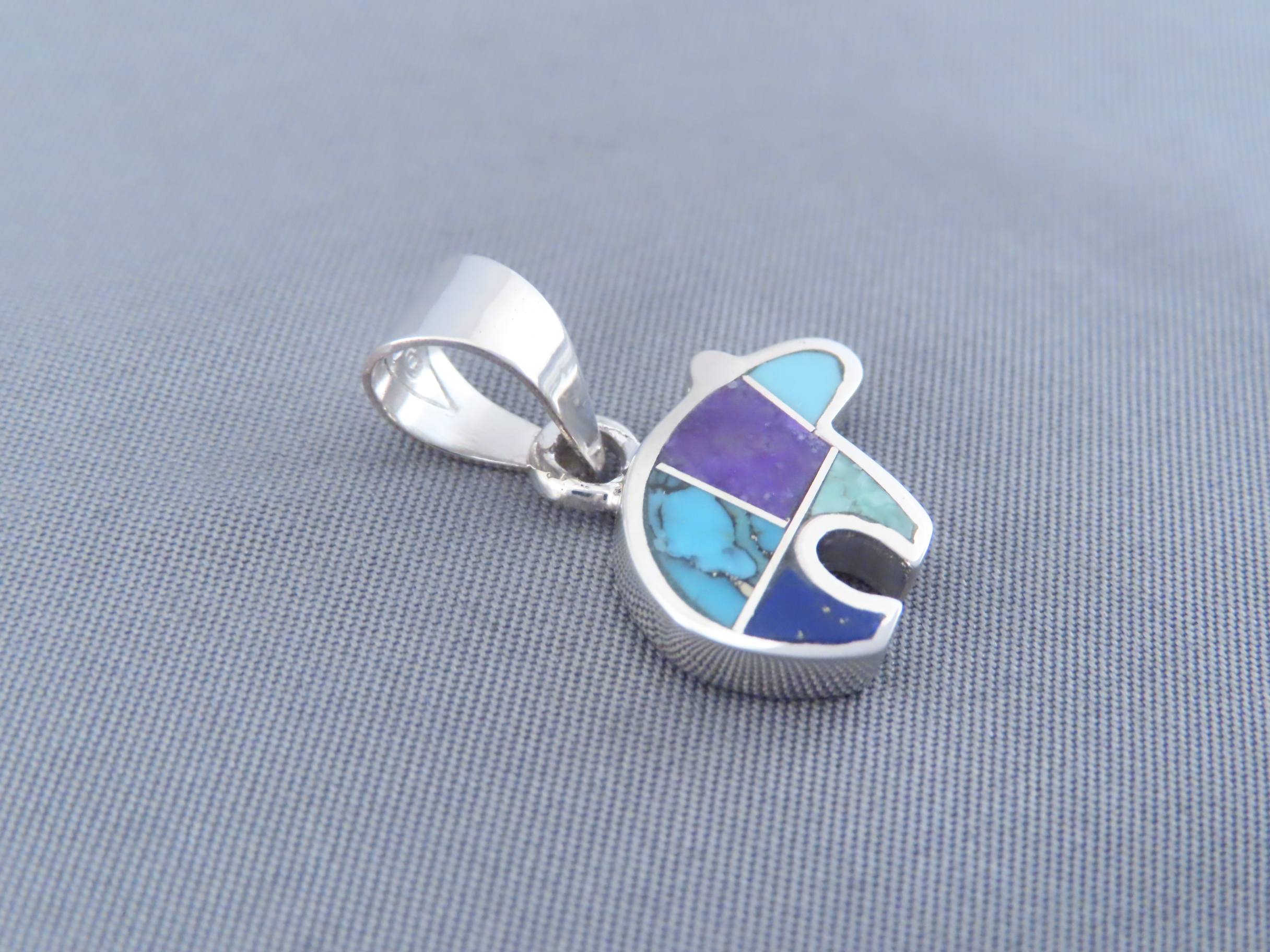 Inlaid Multi-Stone Bear Pendant – Small Reversible Bear Pendant
