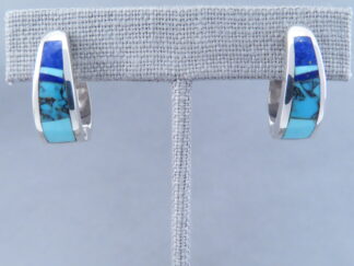 Turquoise & Lapis Inlay Earrings (Larger Huggies)