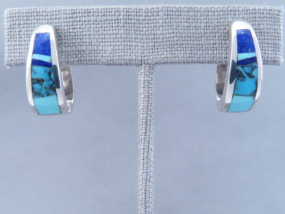 Turquoise & Lapis Inlay Earrings (Larger Huggies)