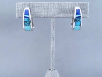 Turquoise & Lapis Inlay Earrings (Larger Huggies)