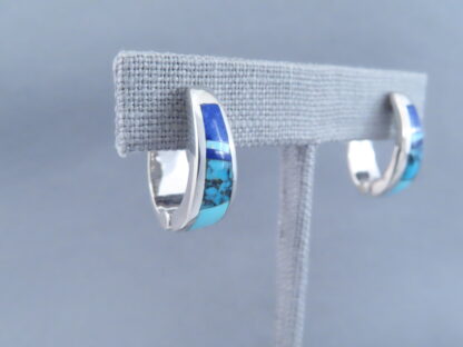 Turquoise & Lapis Inlay Earrings (Larger Huggies)