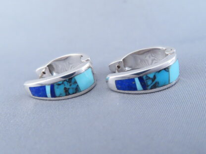 Turquoise & Lapis Inlay Earrings (Larger Huggies)