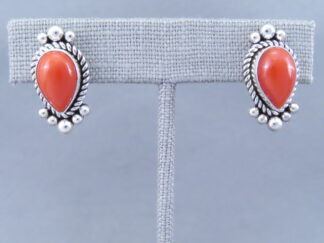 Coral & Sterling Silver Earrings by Artie Yellowhorse